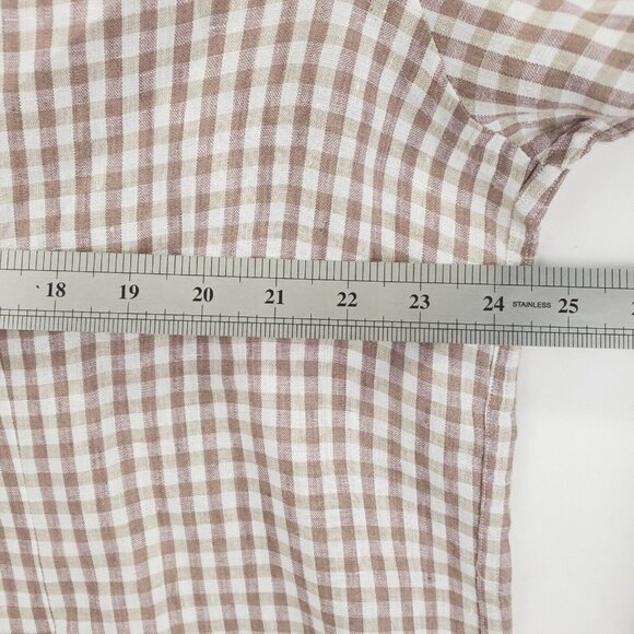 The Mens Store Bloomingdales Shirt Mens XL Brown White Check 100% Linen - Picture 8 of 9